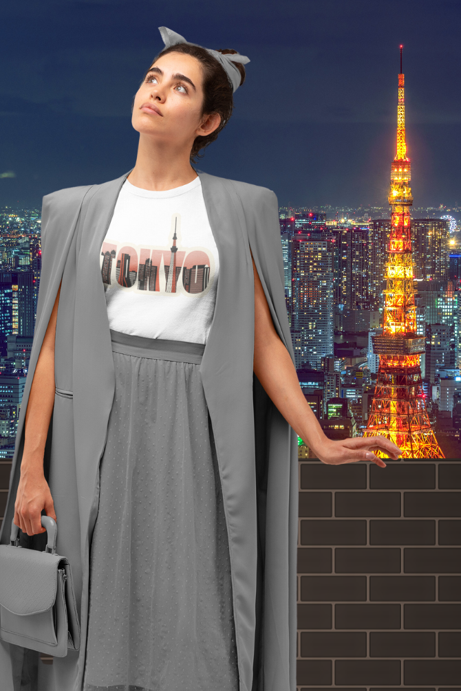 Tokyo Skyline Printed T-Shirt For Women - WowWaves