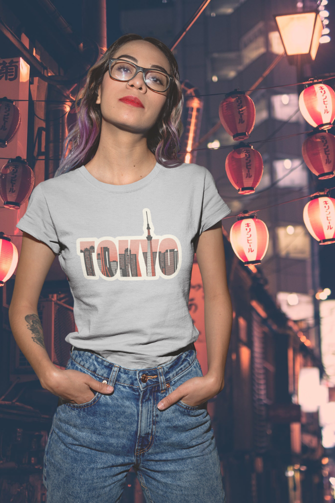 Tokyo Skyline Printed T-Shirt For Women - WowWaves - 2