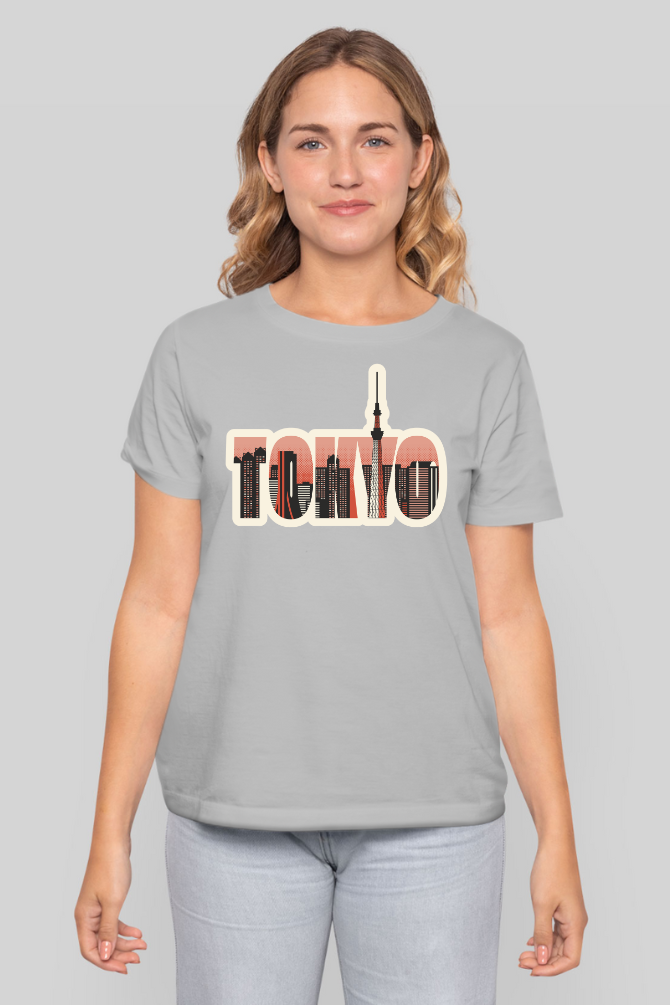 Tokyo Skyline Printed T-Shirt For Women - WowWaves - 5