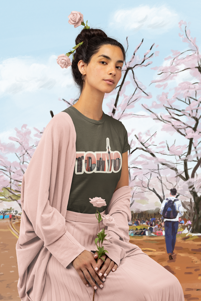 Tokyo Skyline Printed T-Shirt For Women - WowWaves - 3