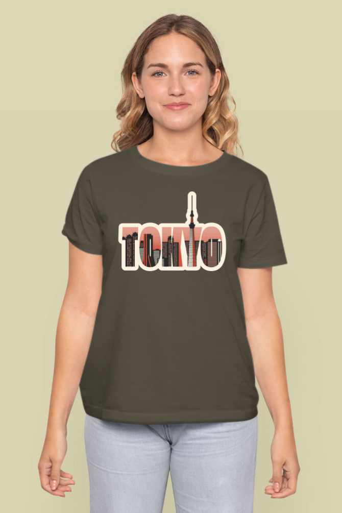 Tokyo Skyline Printed T-Shirt For Women - WowWaves - 4