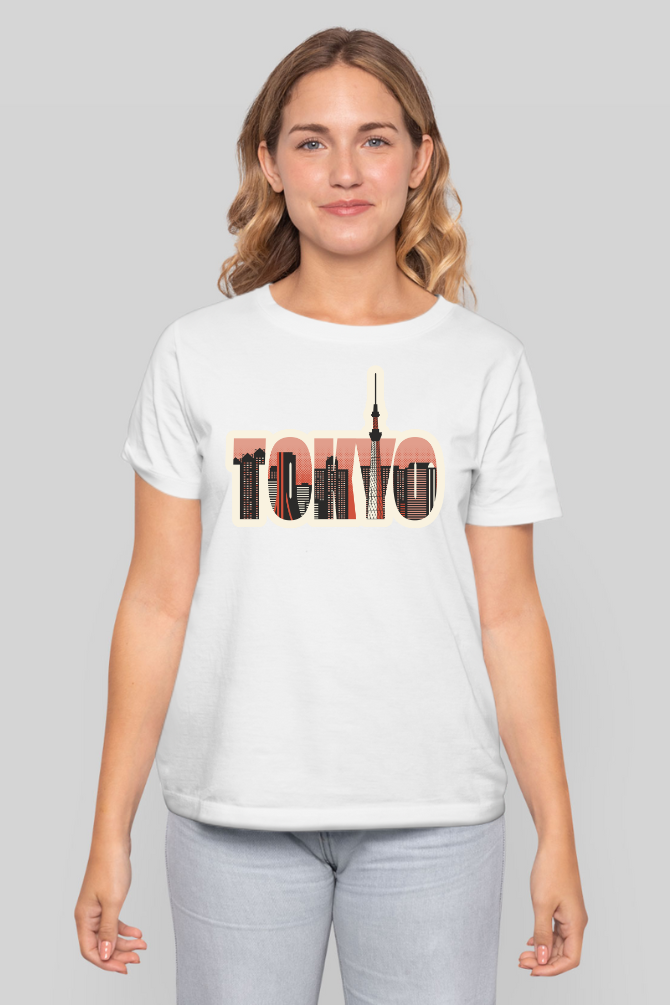 Tokyo Skyline Printed T-Shirt For Women - WowWaves - 6