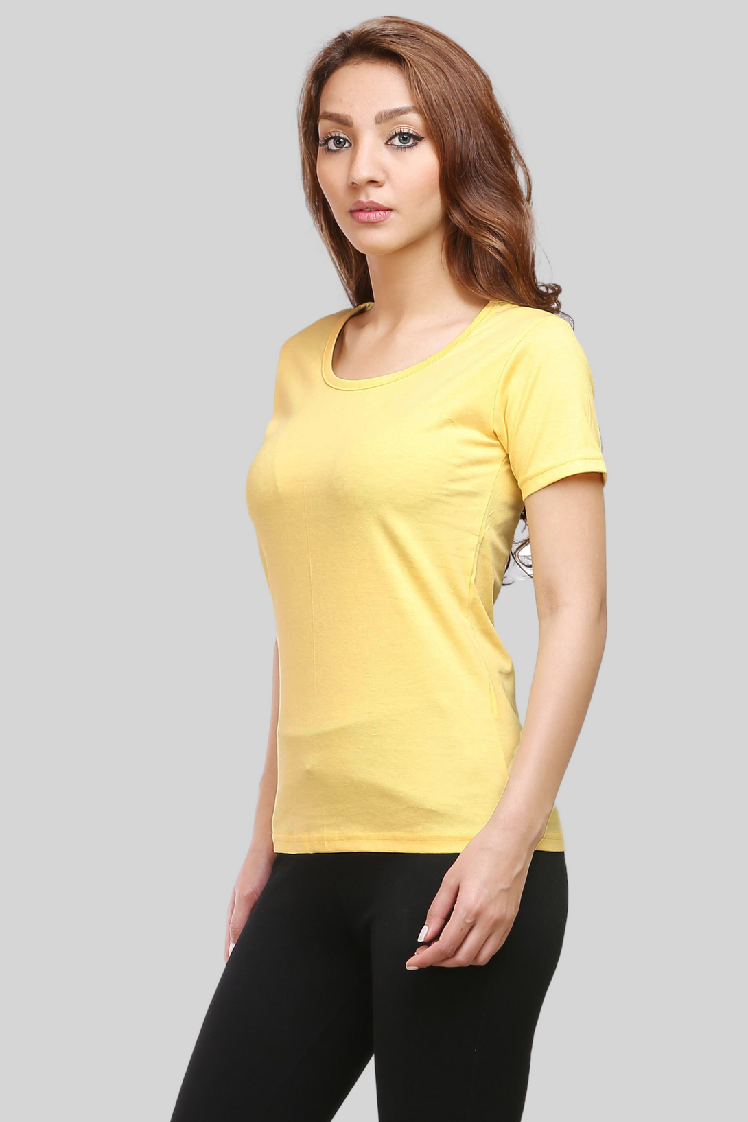 Yellow Scoop Neck T-Shirt For Women - WowWaves