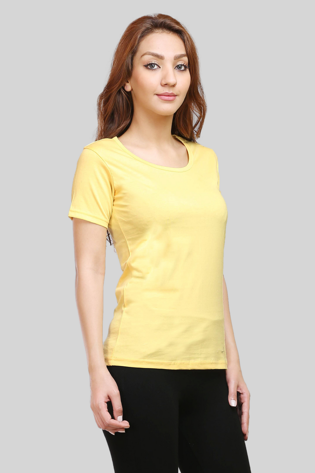 Yellow Scoop Neck T-Shirt For Women - WowWaves - 4