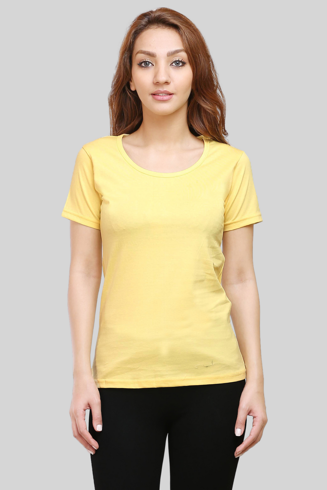 Yellow Scoop Neck T-Shirt For Women - WowWaves - 3
