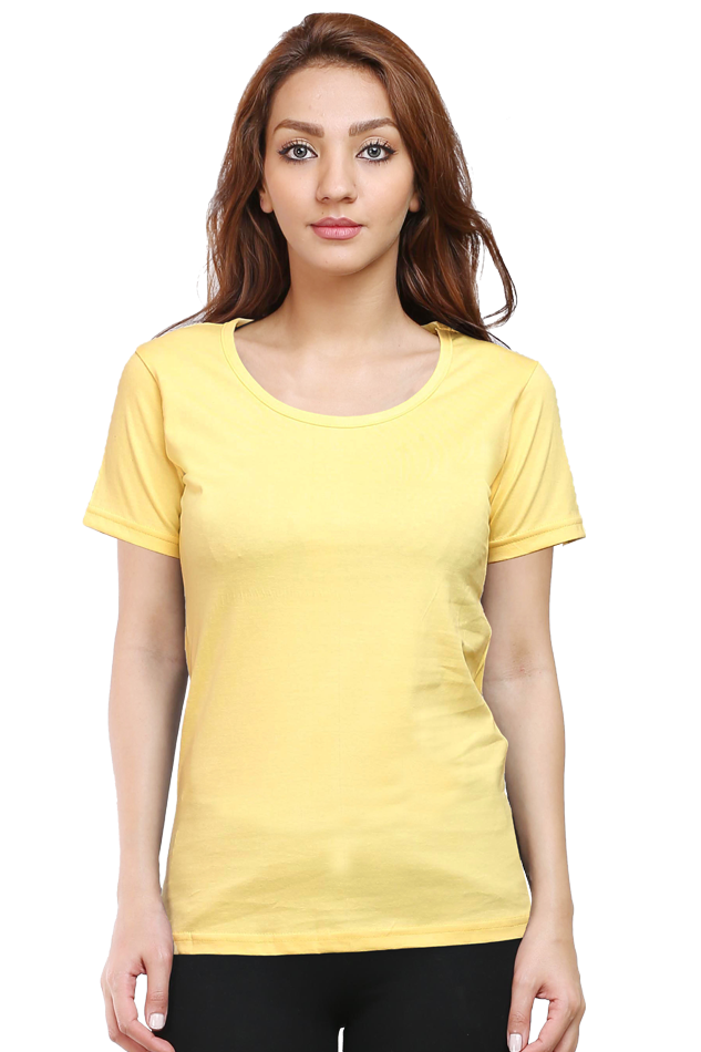 Yellow Scoop Neck T-Shirt For Women - WowWaves - 2