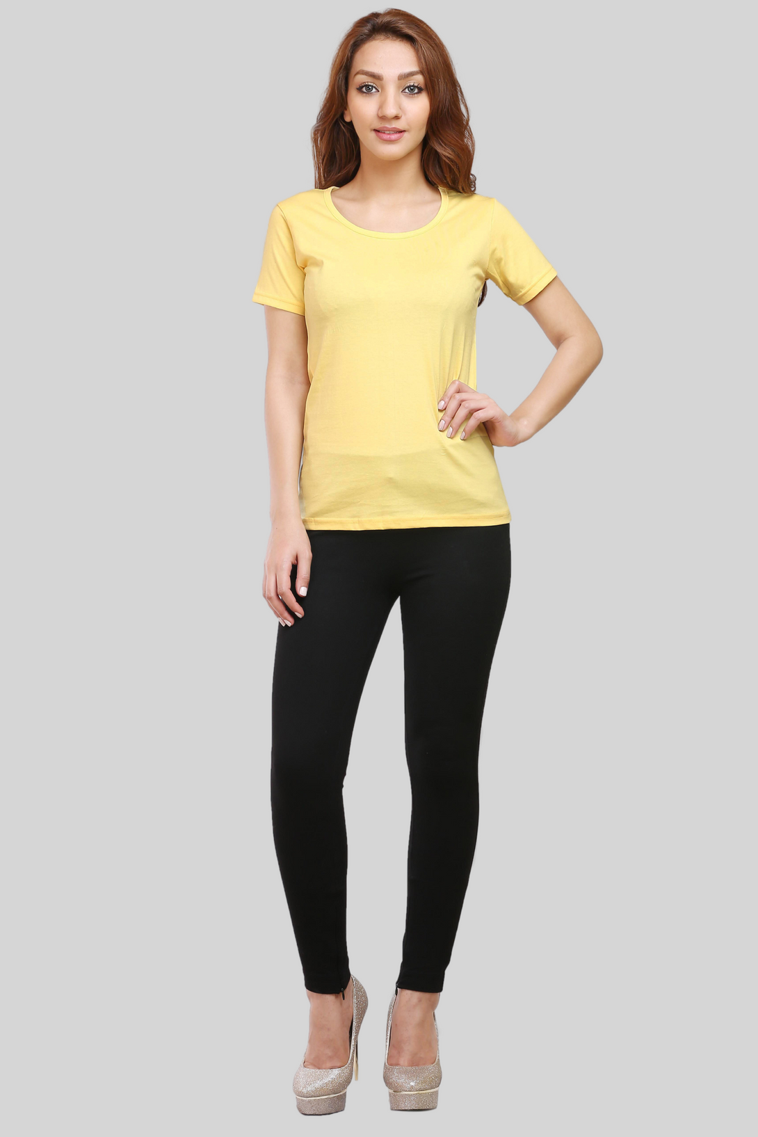 Yellow Scoop Neck T-Shirt For Women - WowWaves - 1