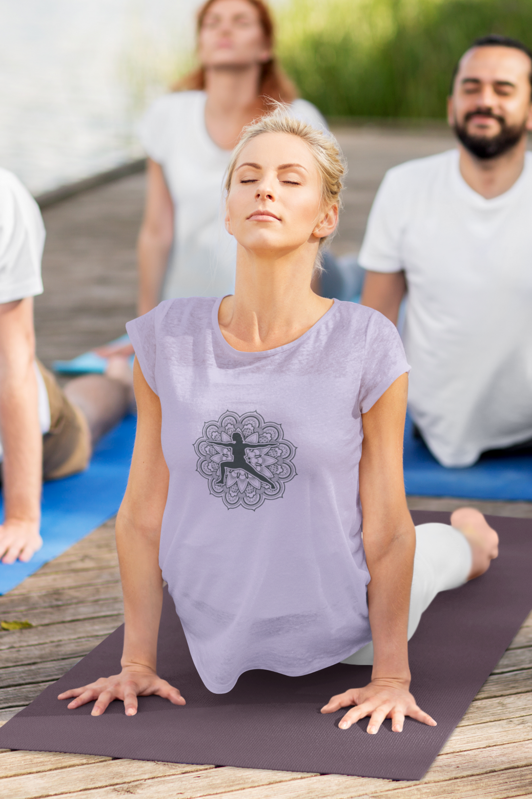 Yoga Pose Mandala Printed Scoop Neck T-Shirt For Women - WowWaves - 3