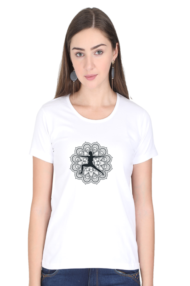 Yoga Pose Mandala Printed Scoop Neck T-Shirt For Women - WowWaves - 8