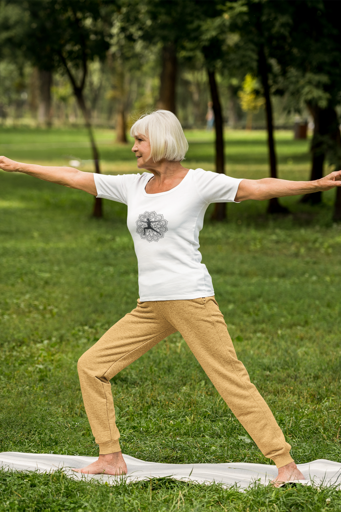 Yoga Pose Mandala Printed Scoop Neck T-Shirt For Women - WowWaves - 5