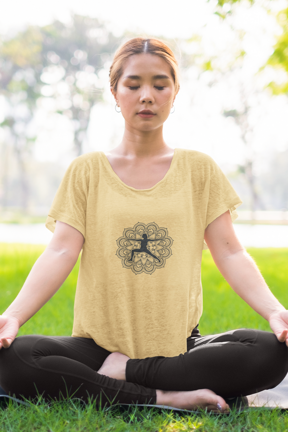 Yoga Pose Mandala Printed Scoop Neck T-Shirt For Women - WowWaves - 2