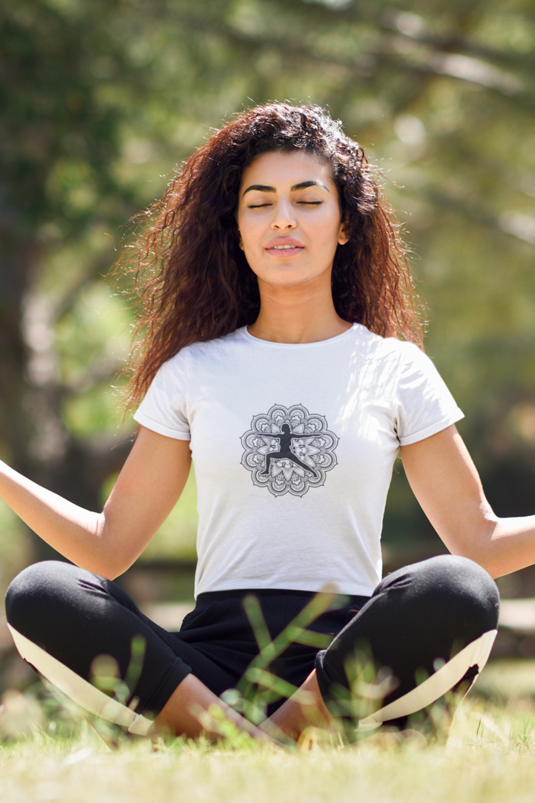 Yoga Pose Mandala Printed T-Shirt For Women - WowWaves - 3