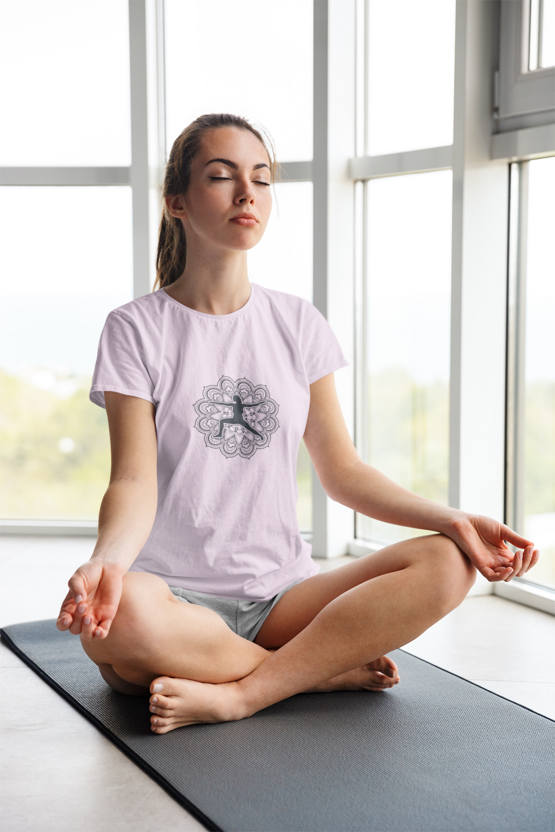 Yoga Pose Mandala Printed T-Shirt For Women - WowWaves - 2