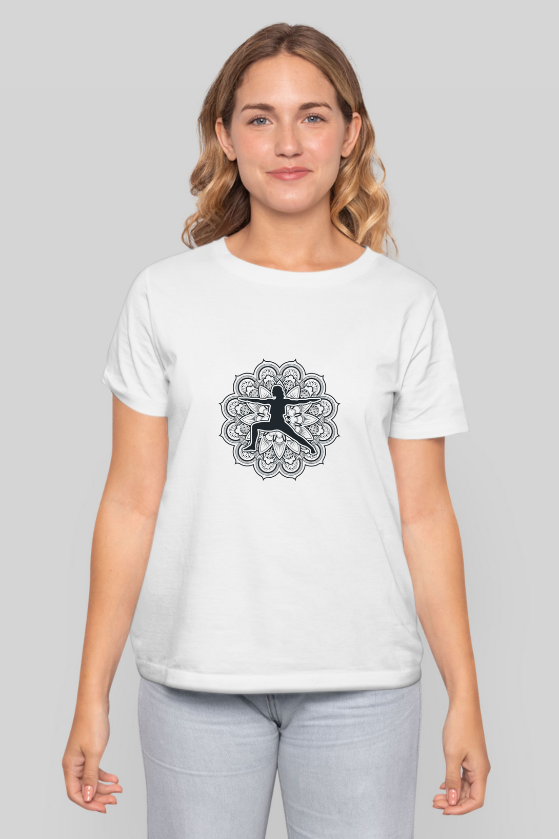 Yoga Pose Mandala Printed T-Shirt For Women - WowWaves - 10