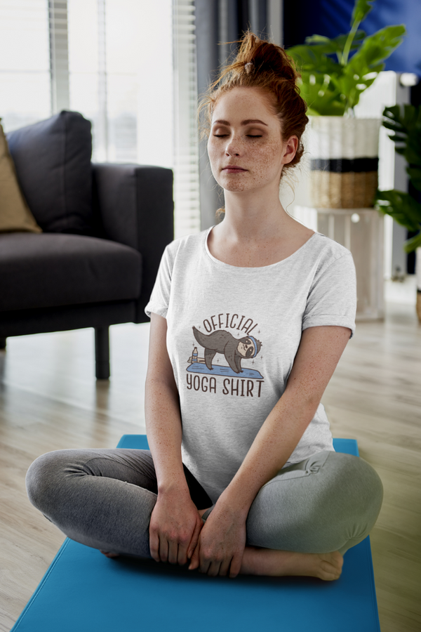 Official Yoga Sloth Printed Scoop Neck T-Shirt For Women - WowWaves
