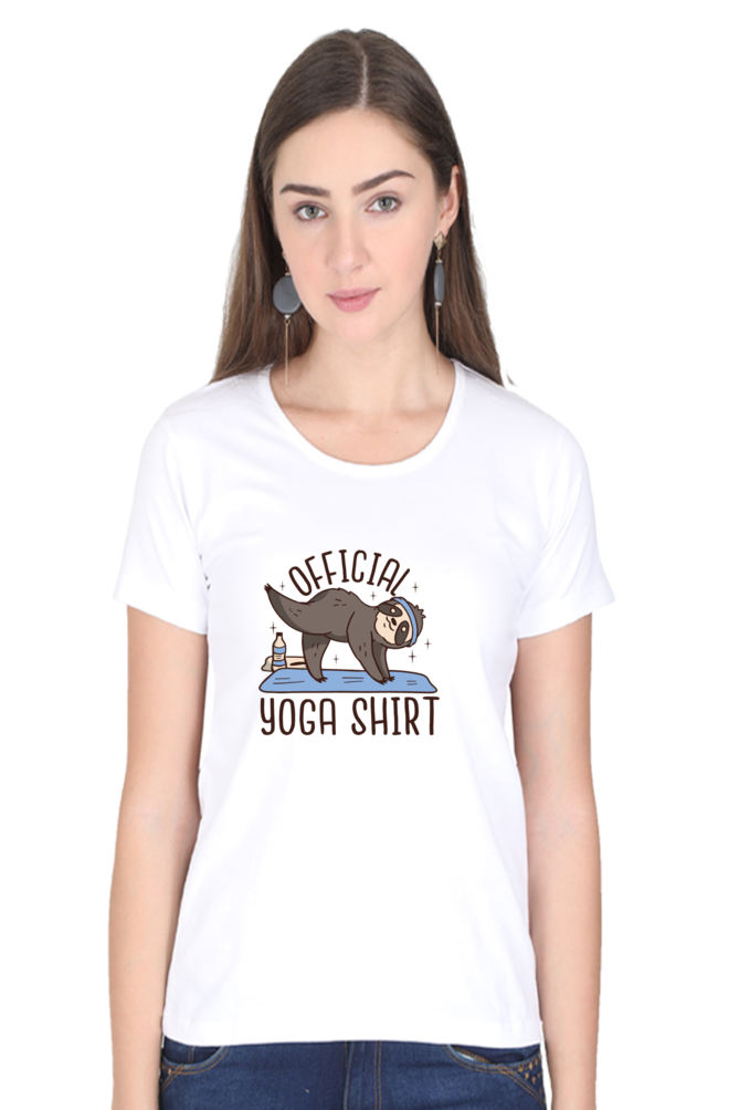 Official Yoga Sloth Printed Scoop Neck T-Shirt For Women - WowWaves - 7
