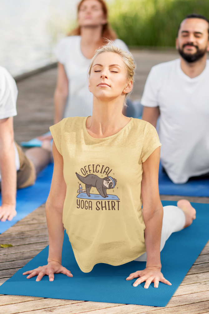 Official Yoga Sloth Printed Scoop Neck T-Shirt For Women - WowWaves - 4