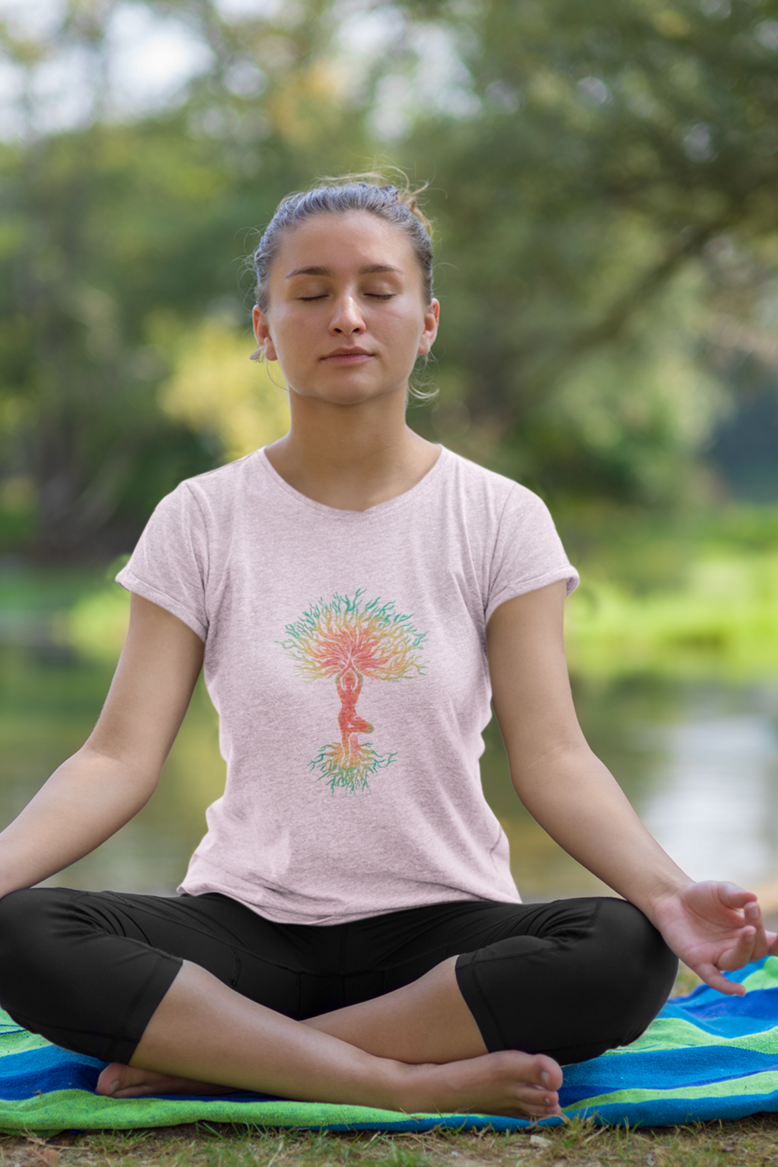 Yoga Tree Printed Scoop Neck T-Shirt For Women - WowWaves - 6