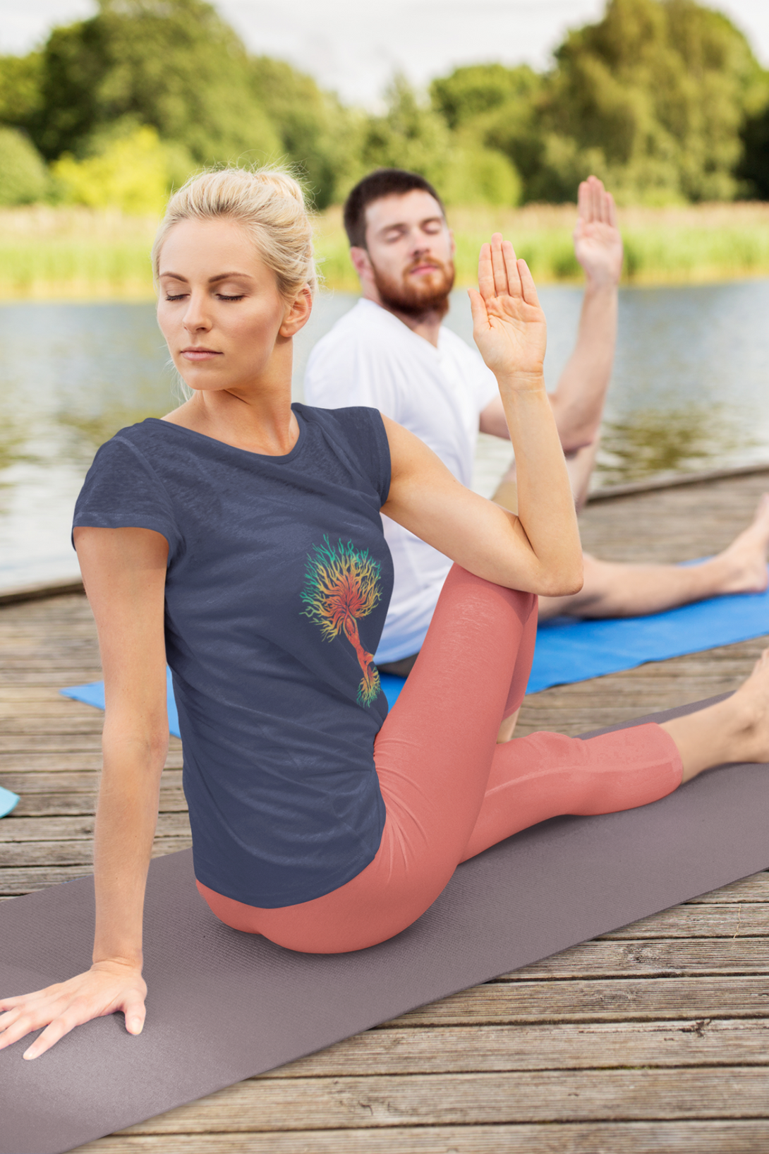 Yoga Tree Printed Scoop Neck T-Shirt For Women - WowWaves - 5
