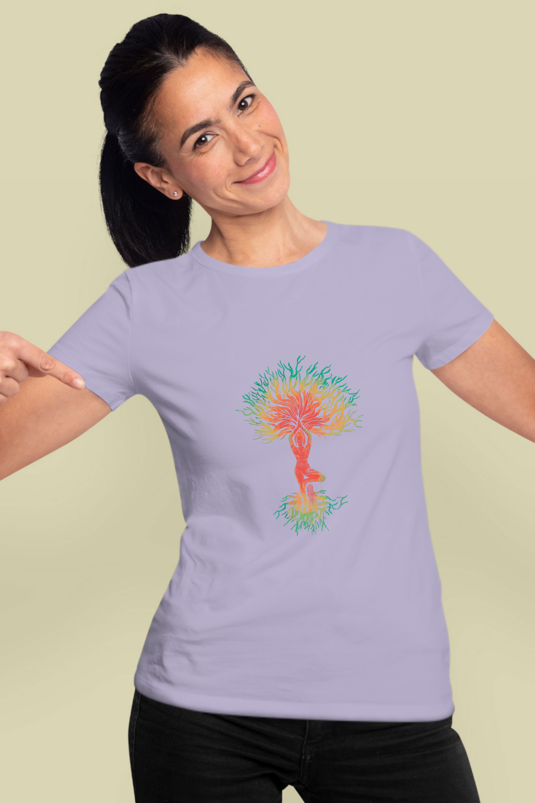 Yoga Tree Printed T-Shirt For Women - WowWaves - 10