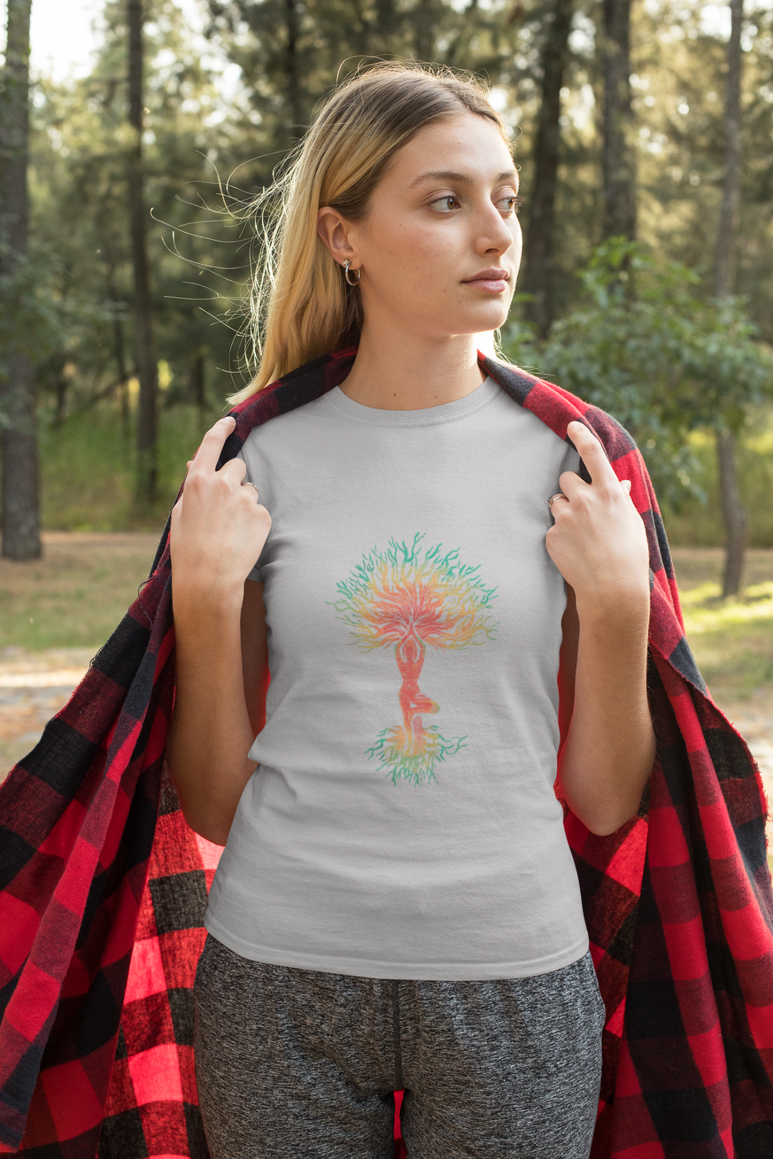 Yoga Tree Printed T-Shirt For Women - WowWaves - 2