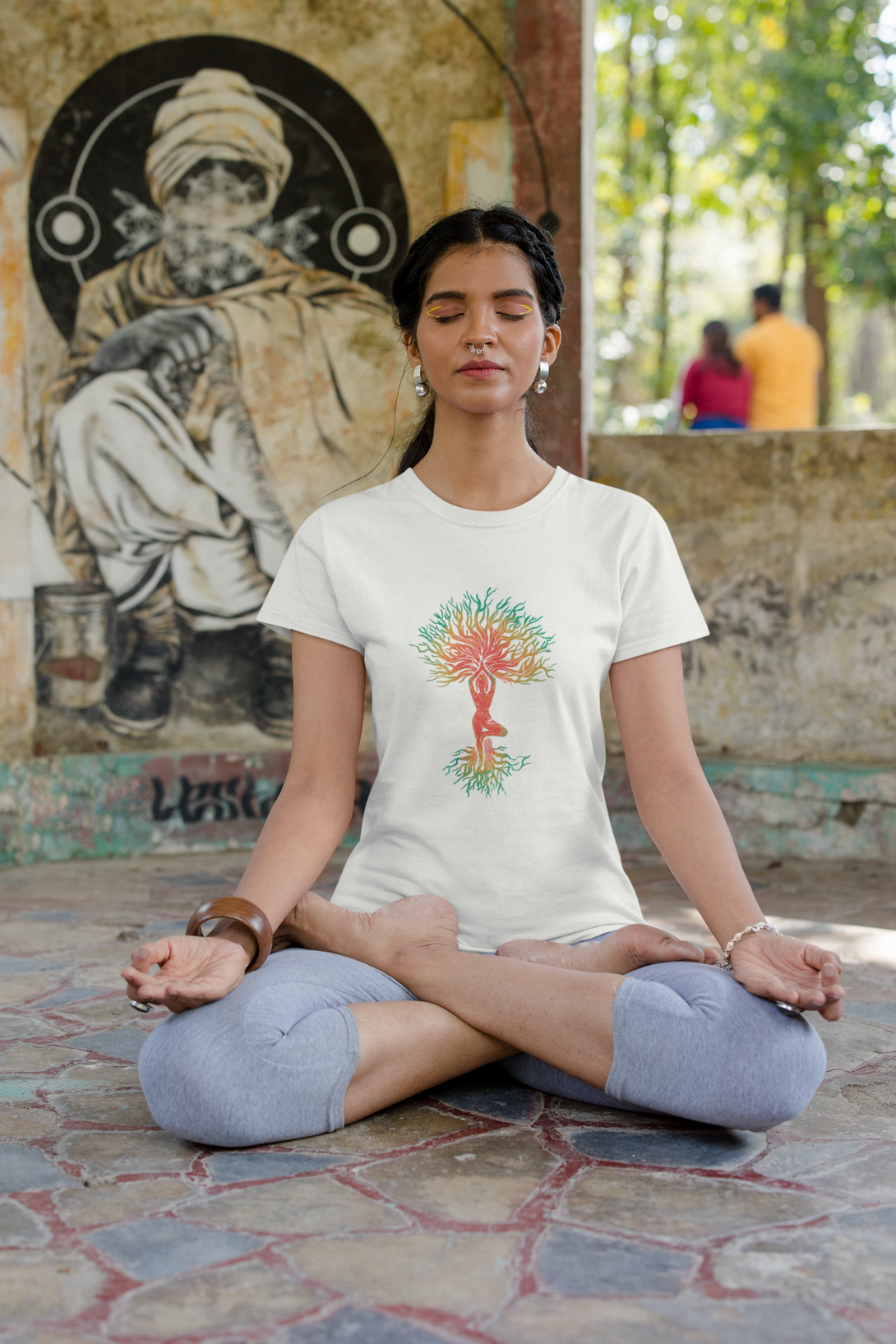 Yoga Tree Printed T-Shirt For Women - WowWaves - 4