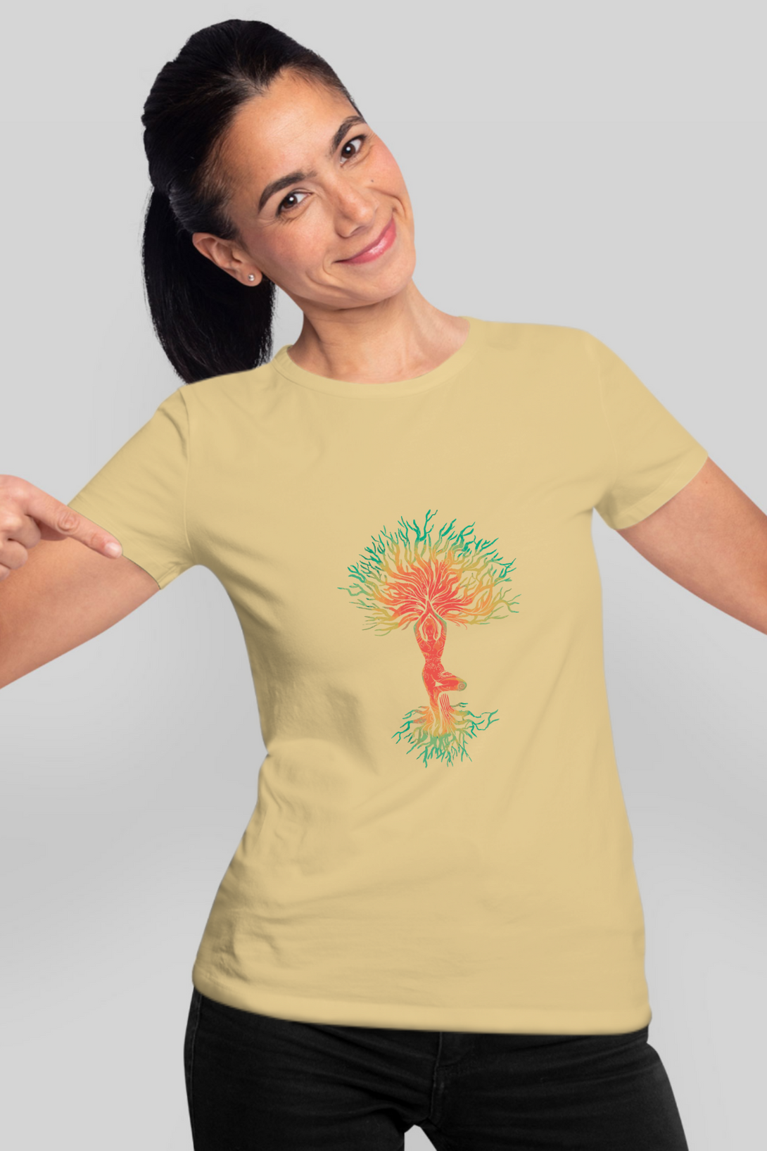 Yoga Tree Printed T-Shirt For Women - WowWaves - 11