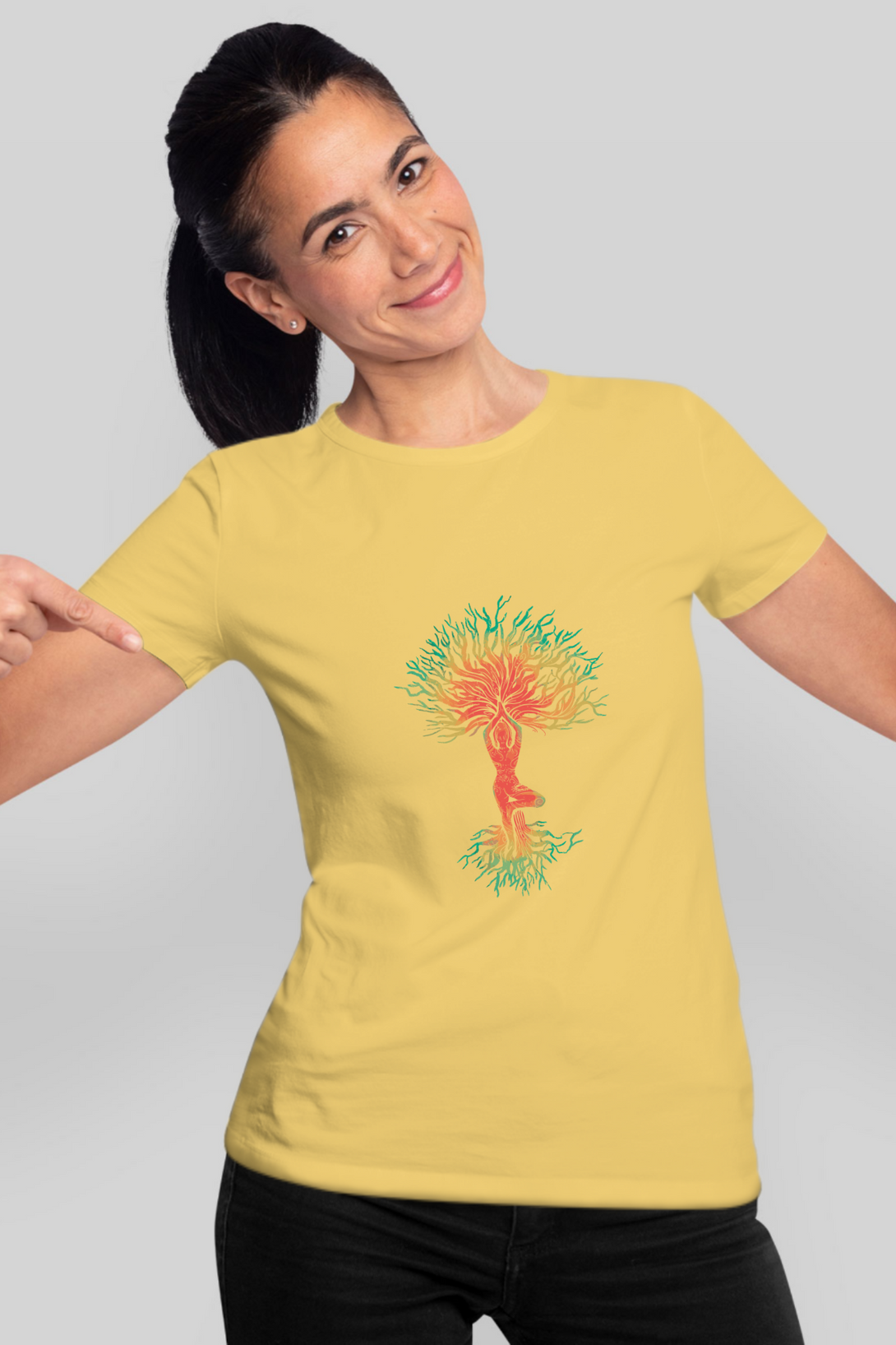 Yoga Tree Printed T-Shirt For Women - WowWaves - 8