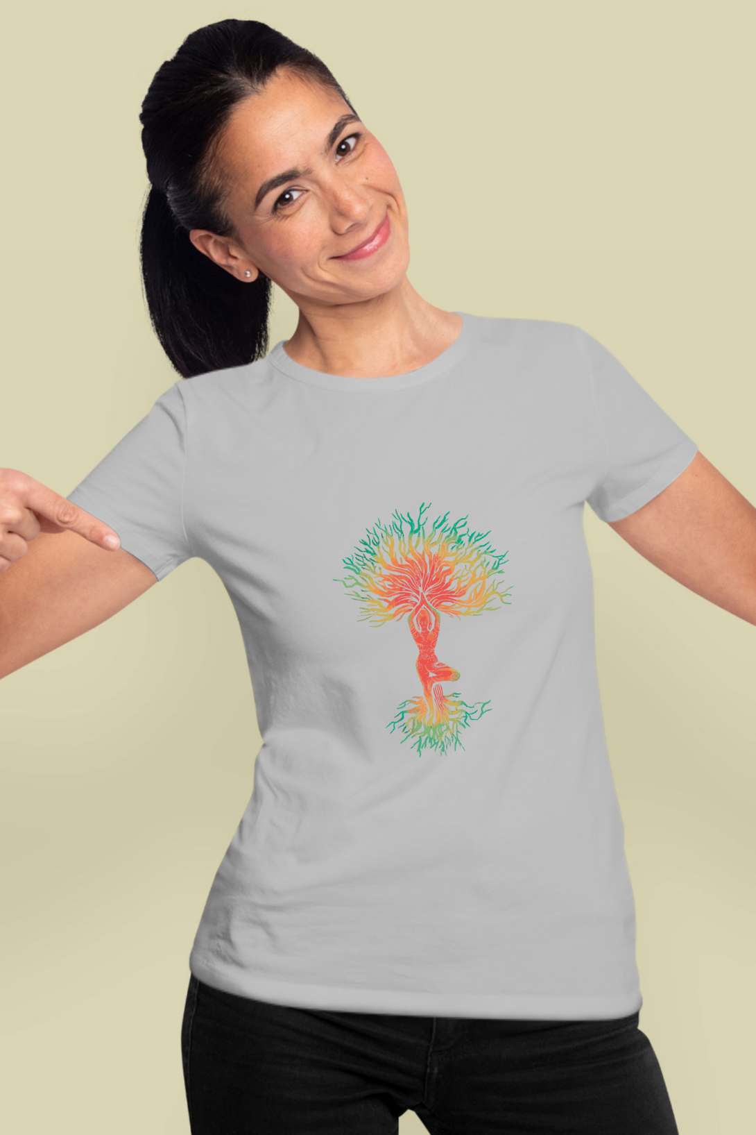 Yoga Tree Printed T-Shirt For Women - WowWaves - 9