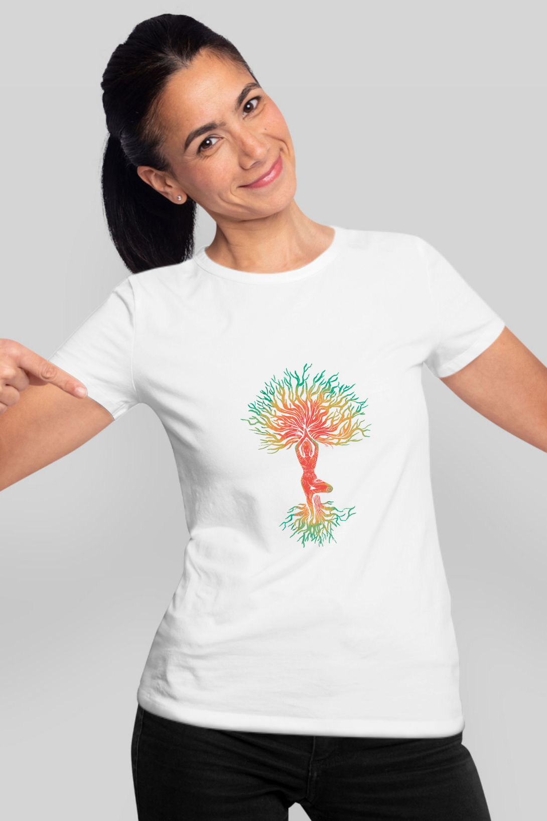 Yoga Tree Printed T-Shirt For Women - WowWaves - 12