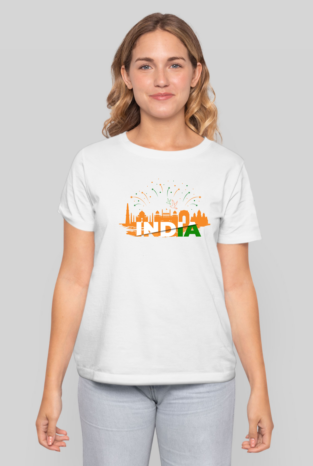 India Monument Tribute White Printed T-Shirt For Women - WowWaves - 4
