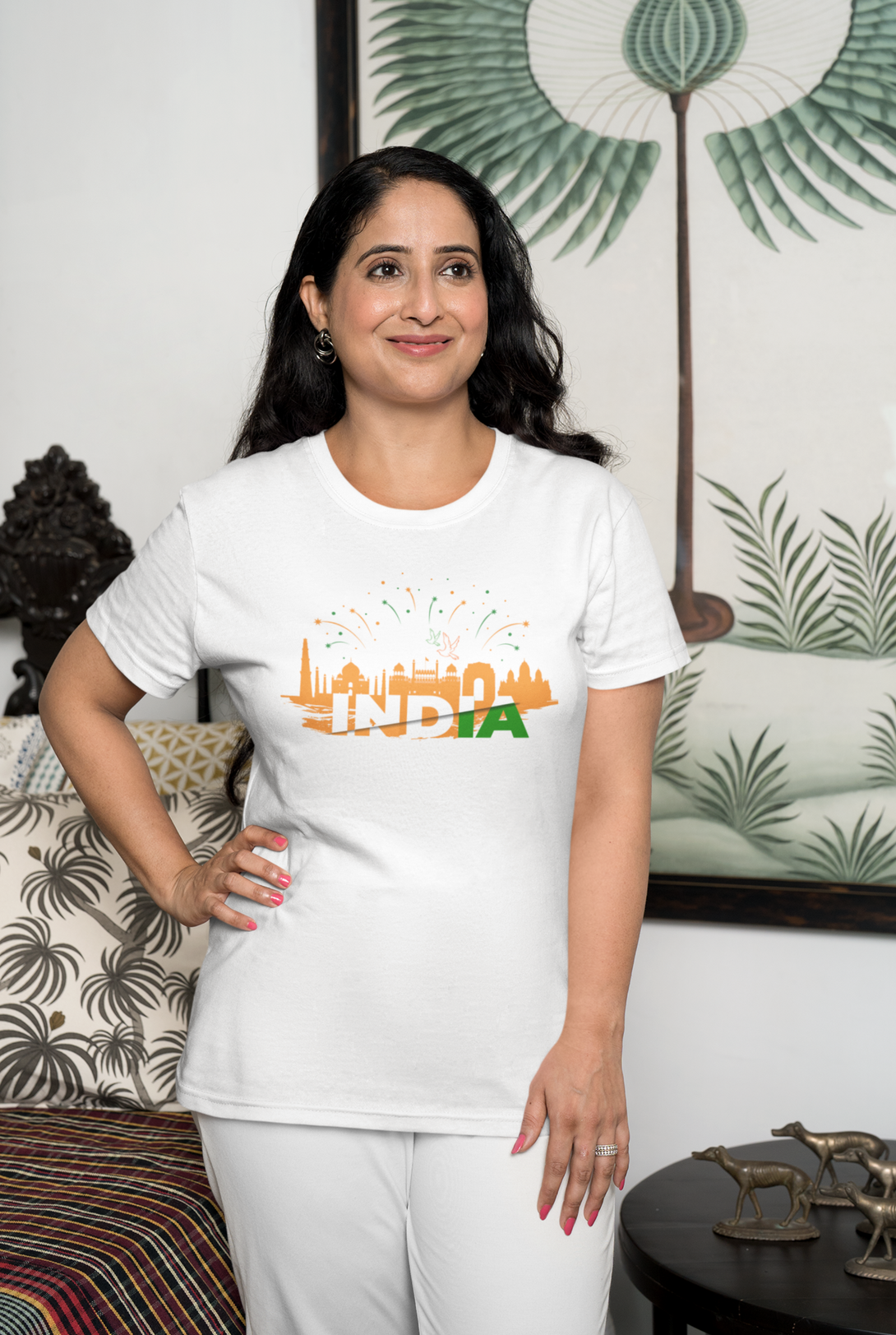 India Monument Tribute White Printed T-Shirt For Women - WowWaves