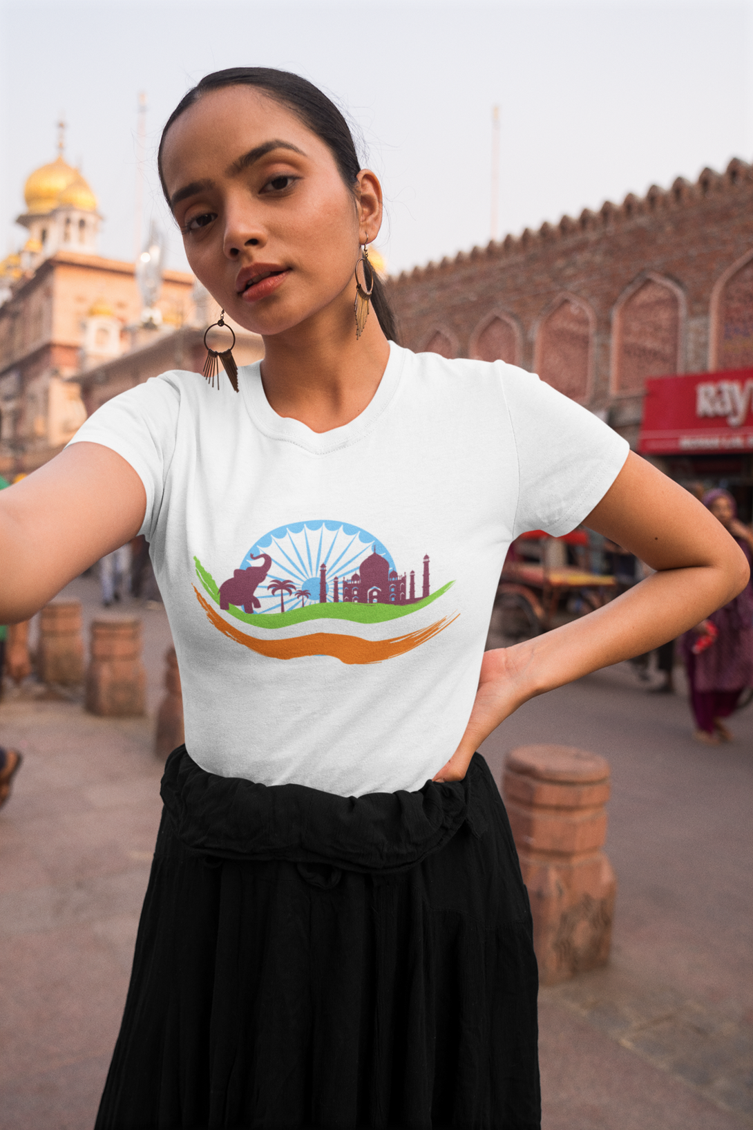 India Monument White Printed T-Shirt For Women - WowWaves - 3