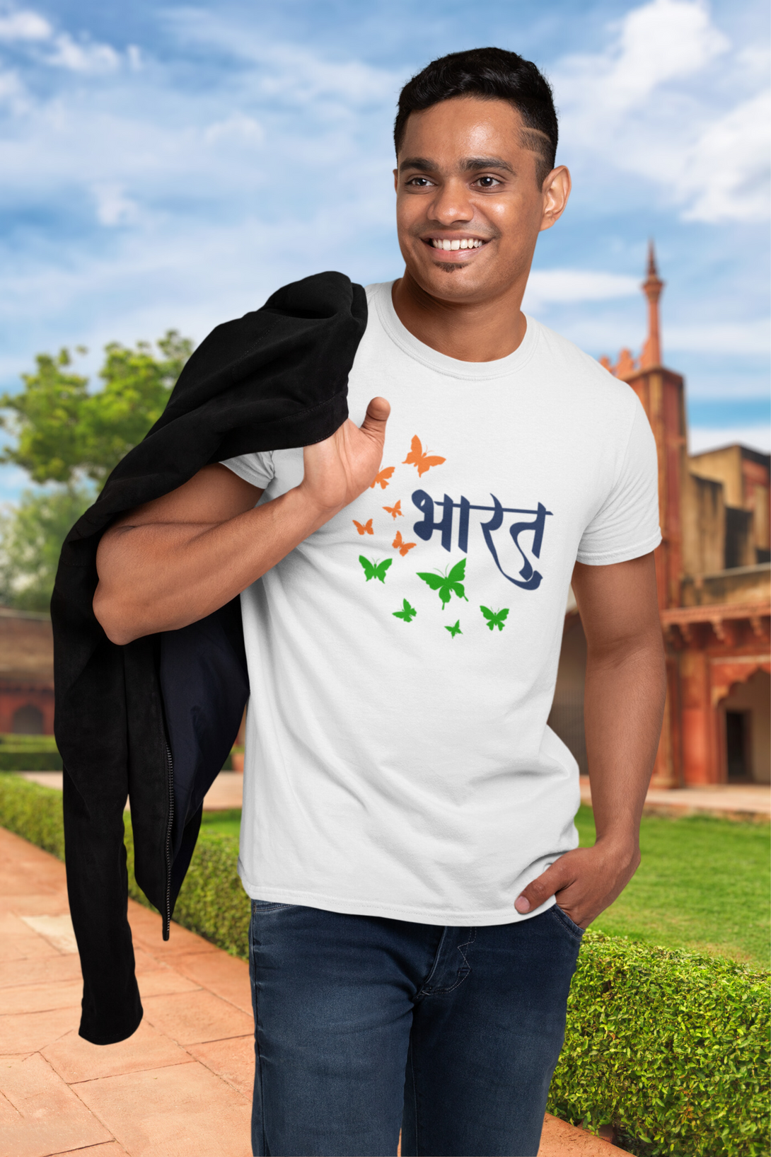 Bharat White Printed T-Shirt For Men - WowWaves - 5
