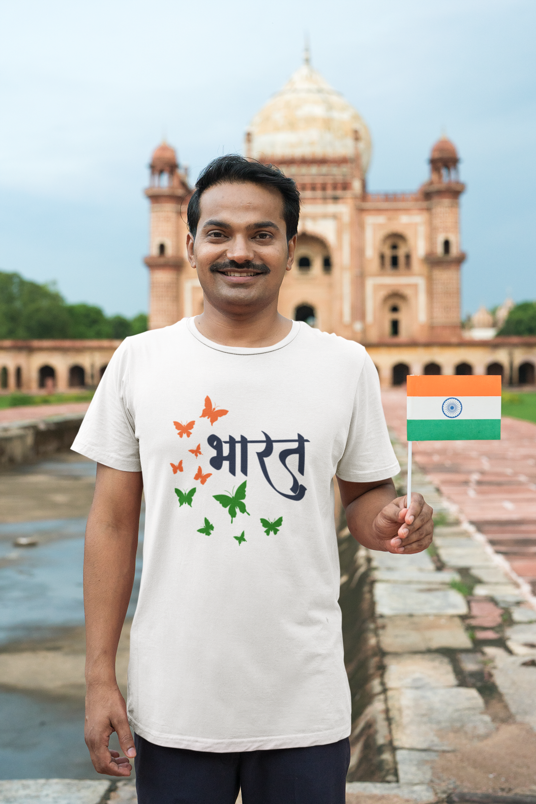 Bharat White Printed T-Shirt For Men - WowWaves - 3