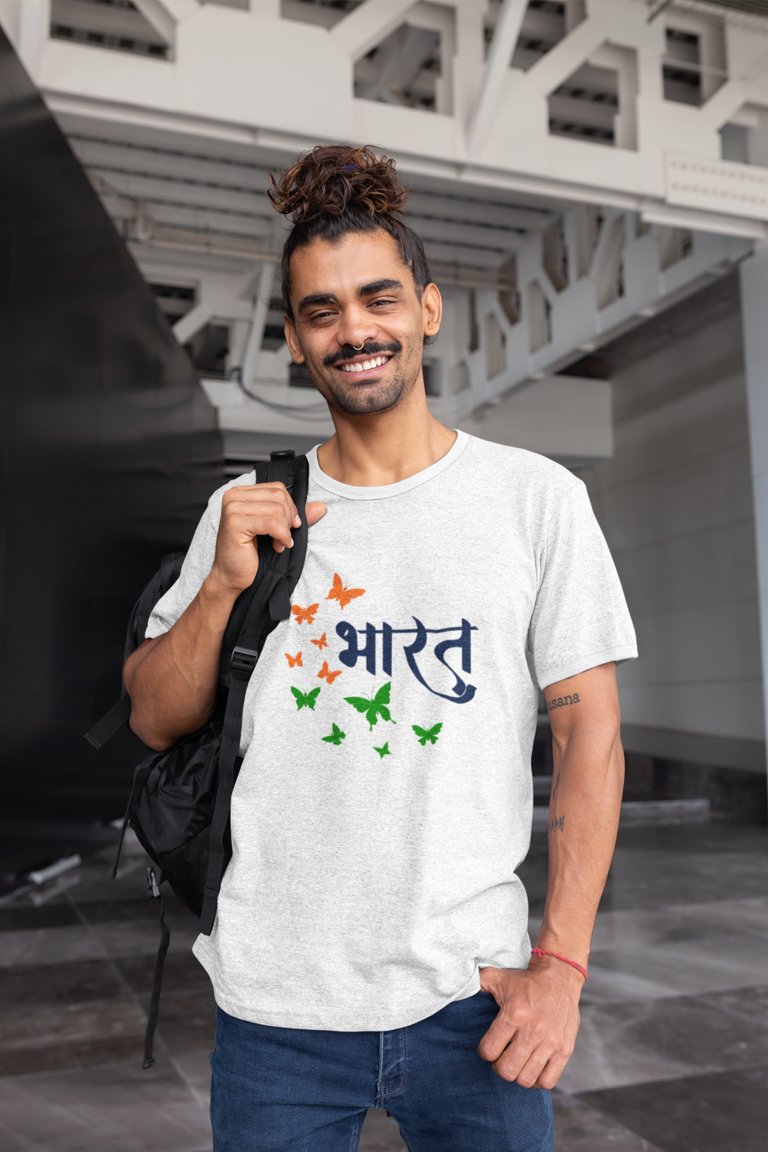 Bharat White Printed T-Shirt For Men - WowWaves - 4