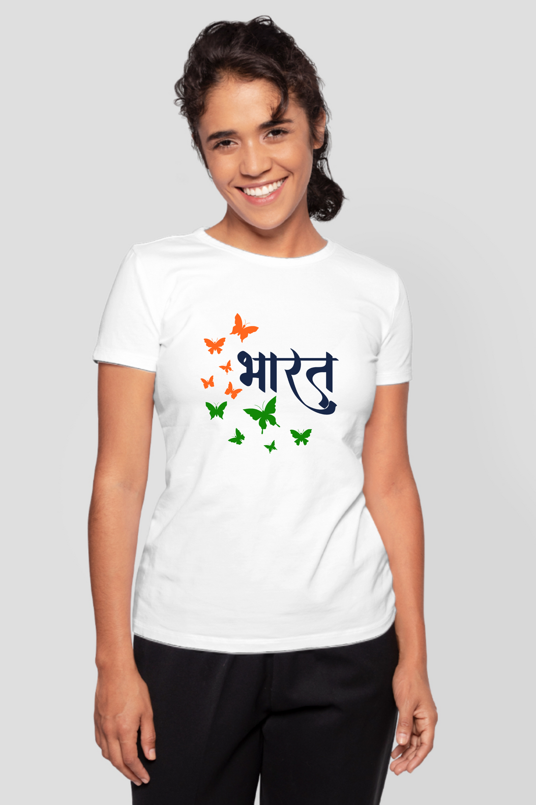 Bharat White Printed T-Shirt For Women - WowWaves - 5
