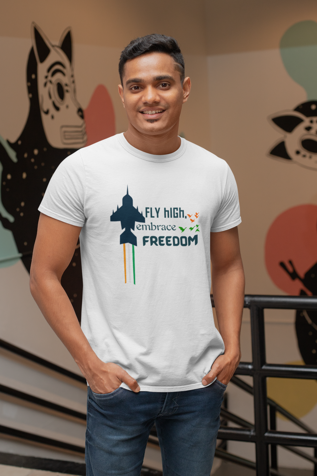 Fly High Embrace Freedom White Printed T-Shirt For Men - WowWaves - 4