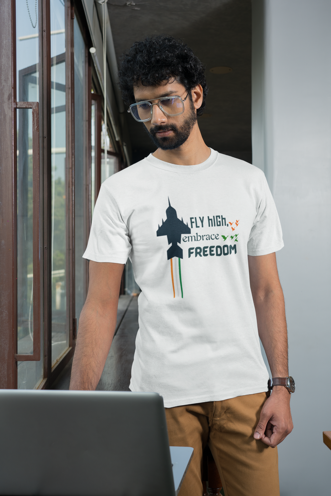 Fly High Embrace Freedom White Printed T-Shirt For Men - WowWaves