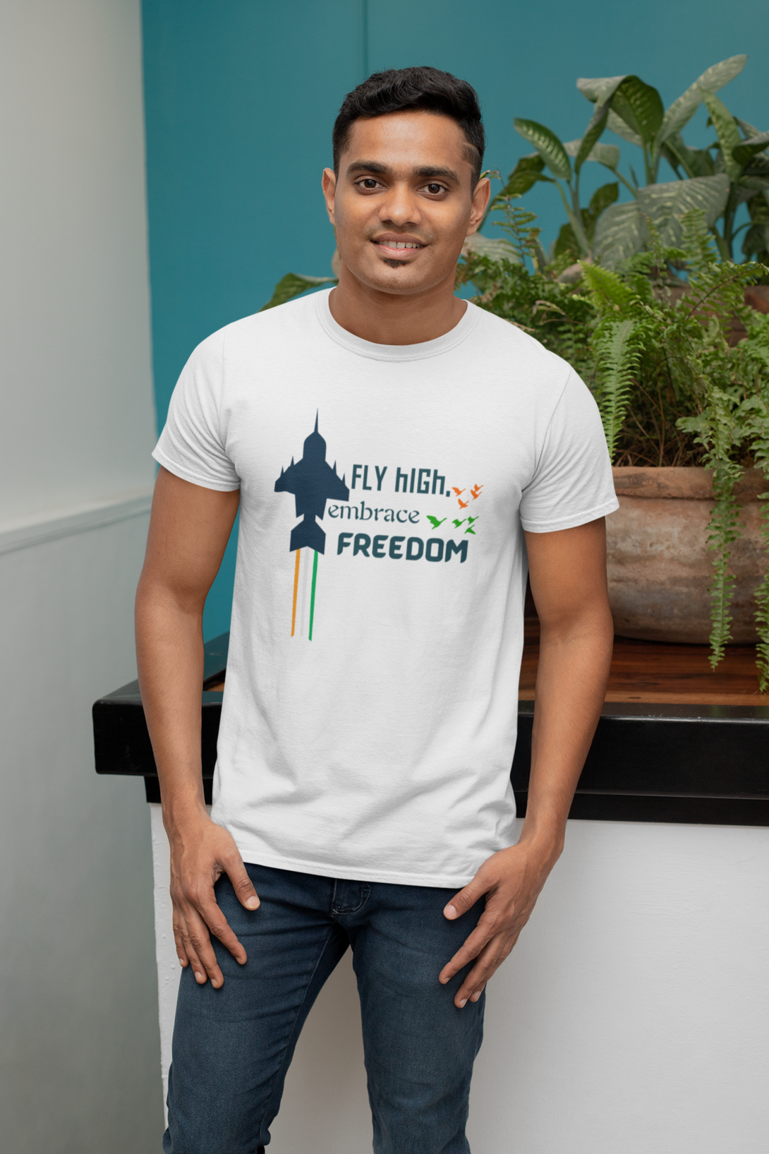 Fly High Embrace Freedom White Printed T-Shirt For Men - WowWaves - 5