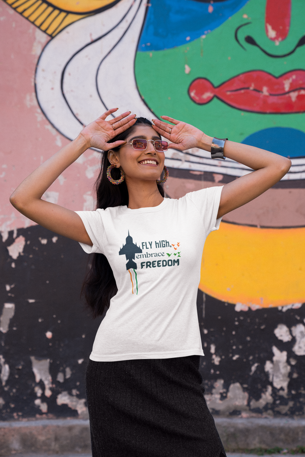 Fly High Embrace Freedom White Printed T-Shirt For Women - WowWaves