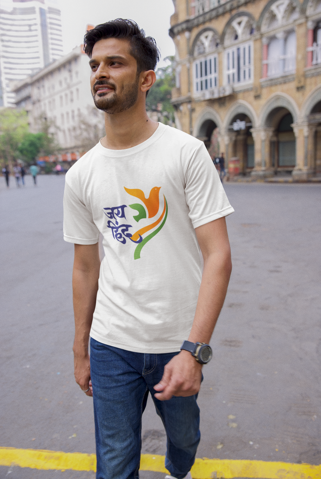 Jai Hind White Printed T-Shirt For Men - WowWaves - 3