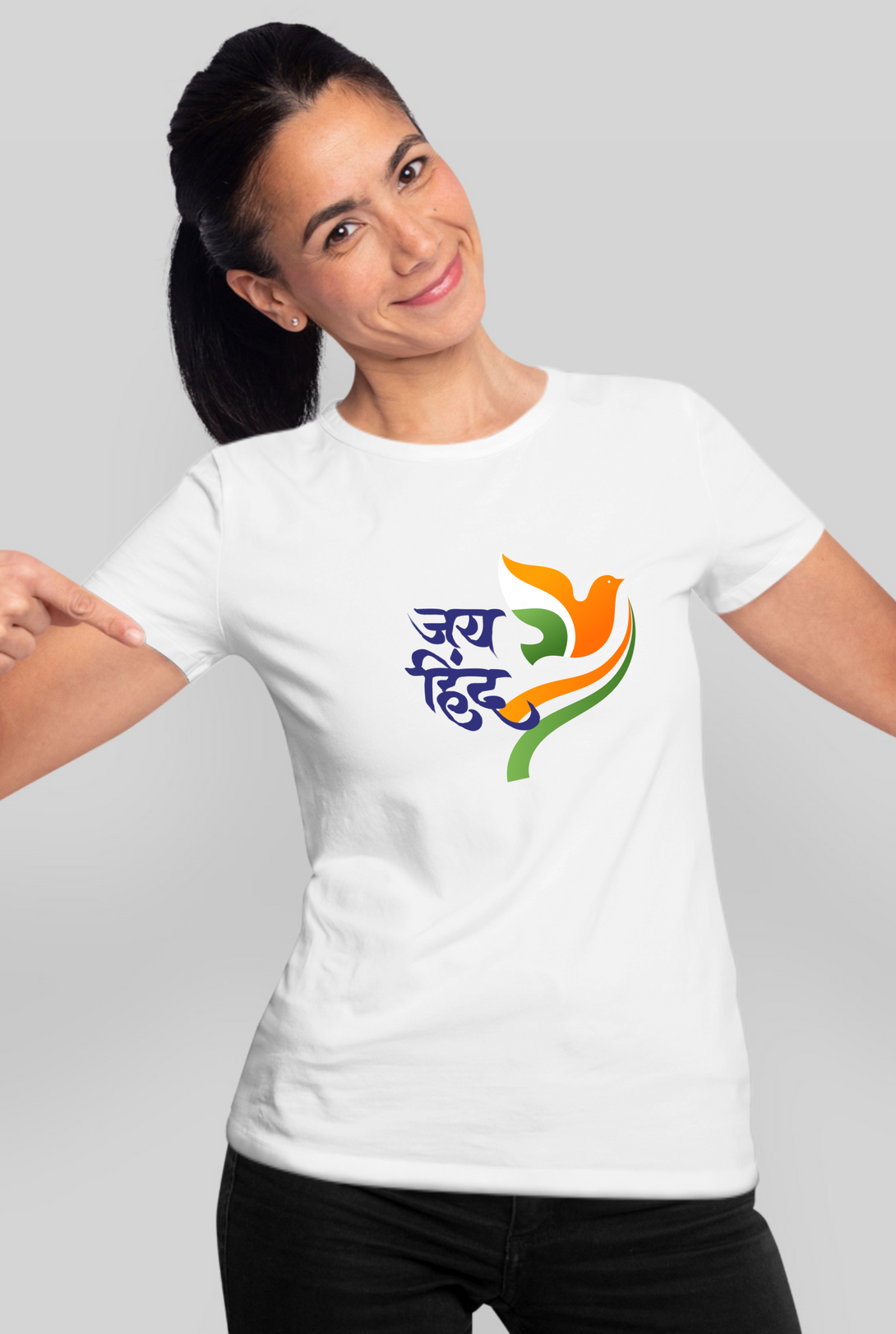 Jai Hind White Printed T-Shirt For Women - WowWaves - 8
