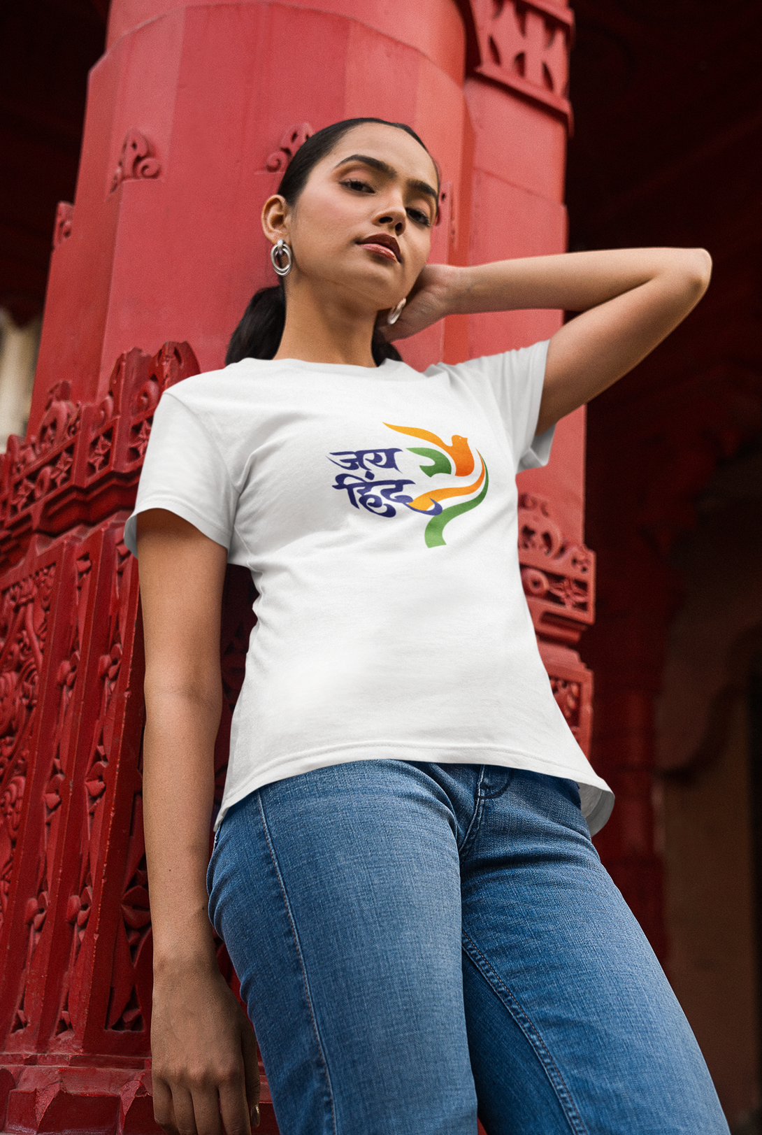 Jai Hind White Printed T-Shirt For Women - WowWaves - 4
