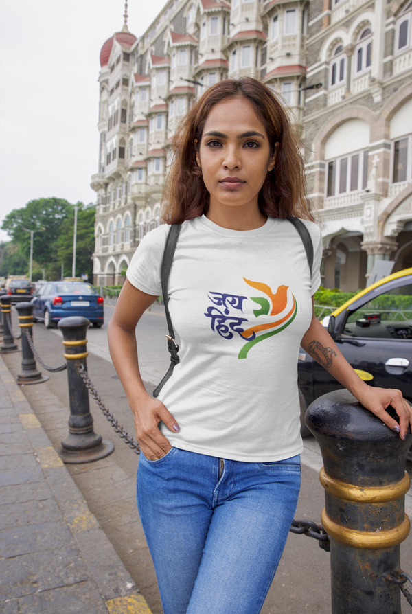 Jai Hind White Printed T-Shirt For Women - WowWaves