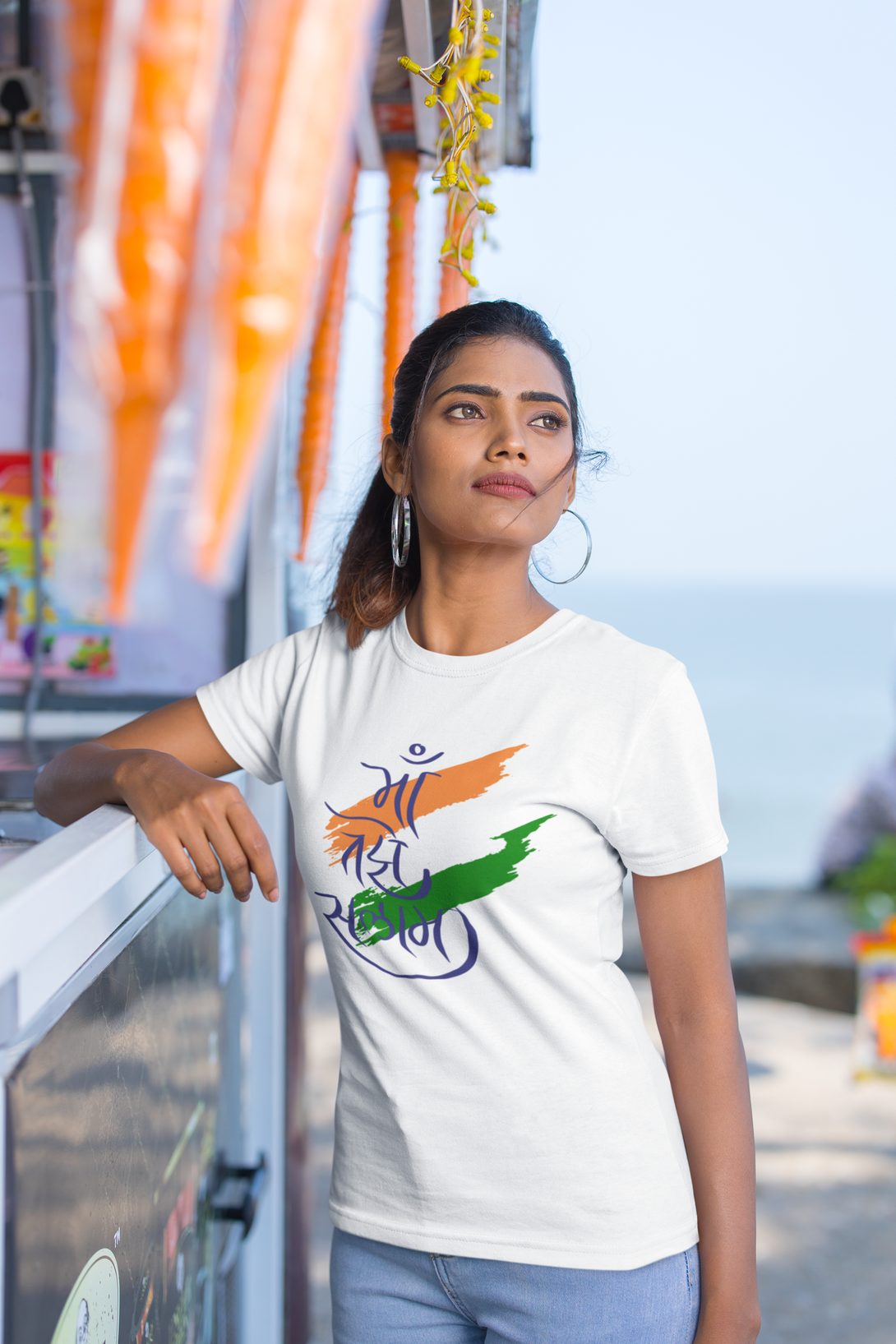 Maa Tujhe Salam White Printed T-Shirt For Women - WowWaves