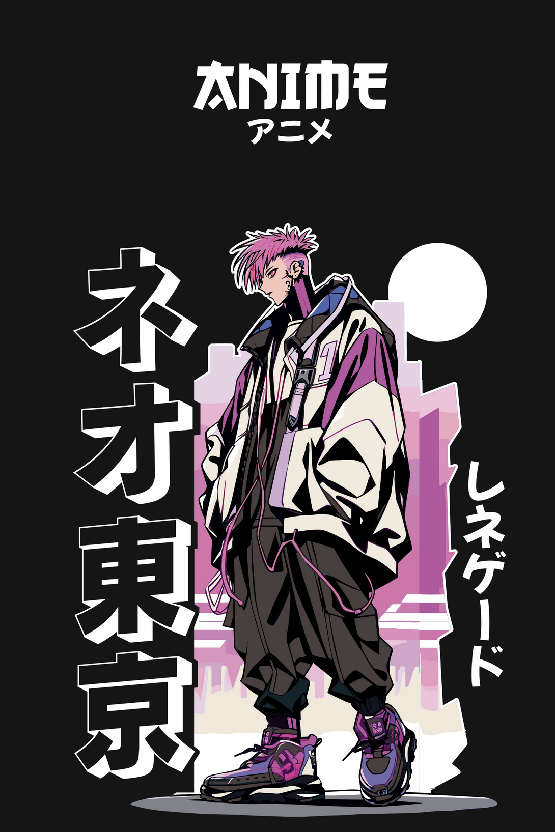 Pink Hair Anime Printed Oversized T-Shirt For Men - WowWaves - 1