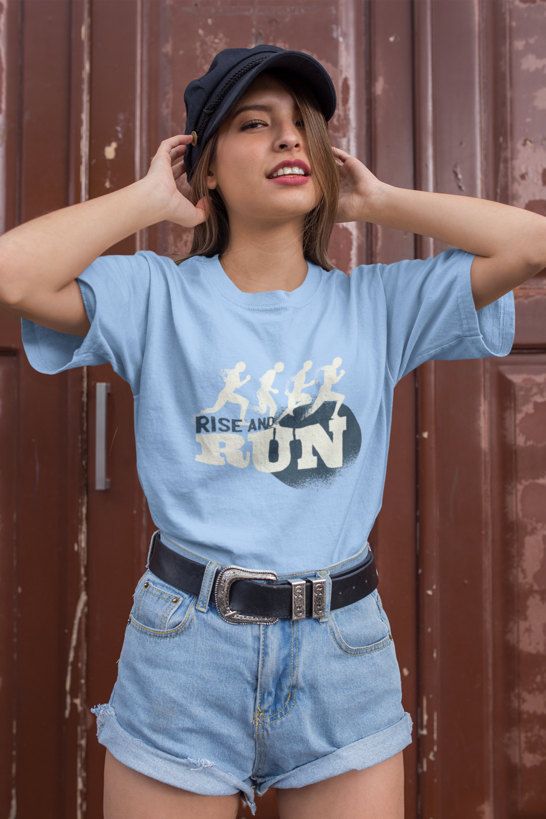 Rise And Run Printed Oversized T-Shirt For Women - WowWaves