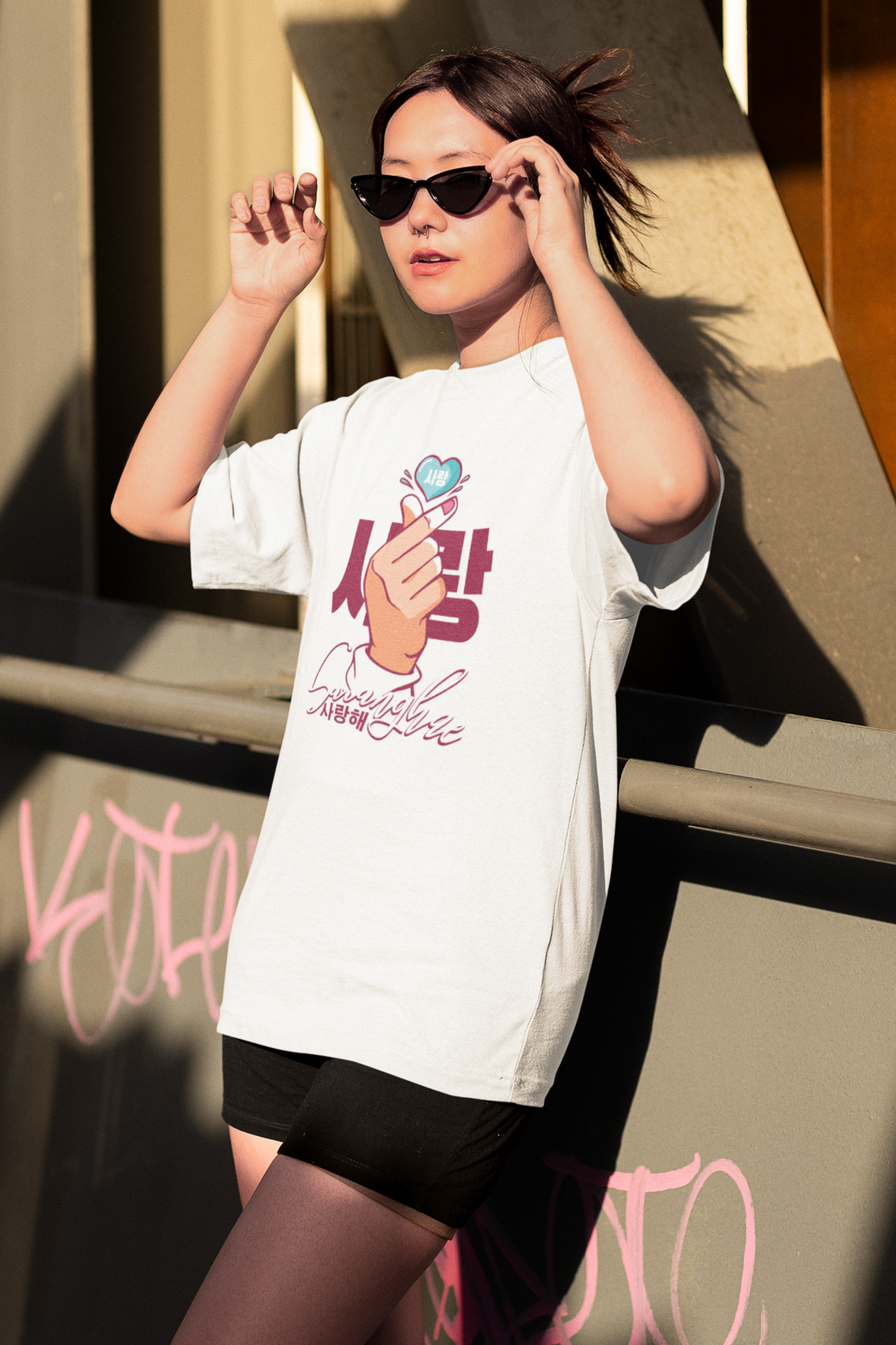 Saranghae Love Printed Oversized T-Shirt For Women - WowWaves - 5