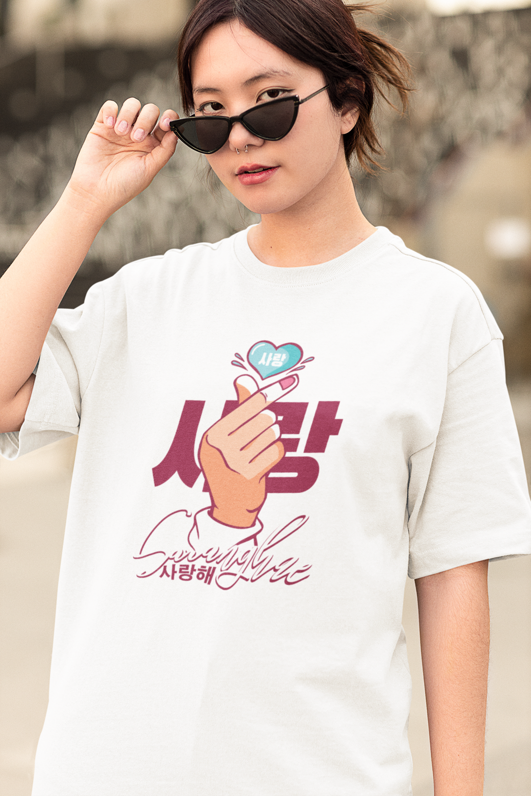Saranghae Love Printed Oversized T-Shirt For Women - WowWaves - 6